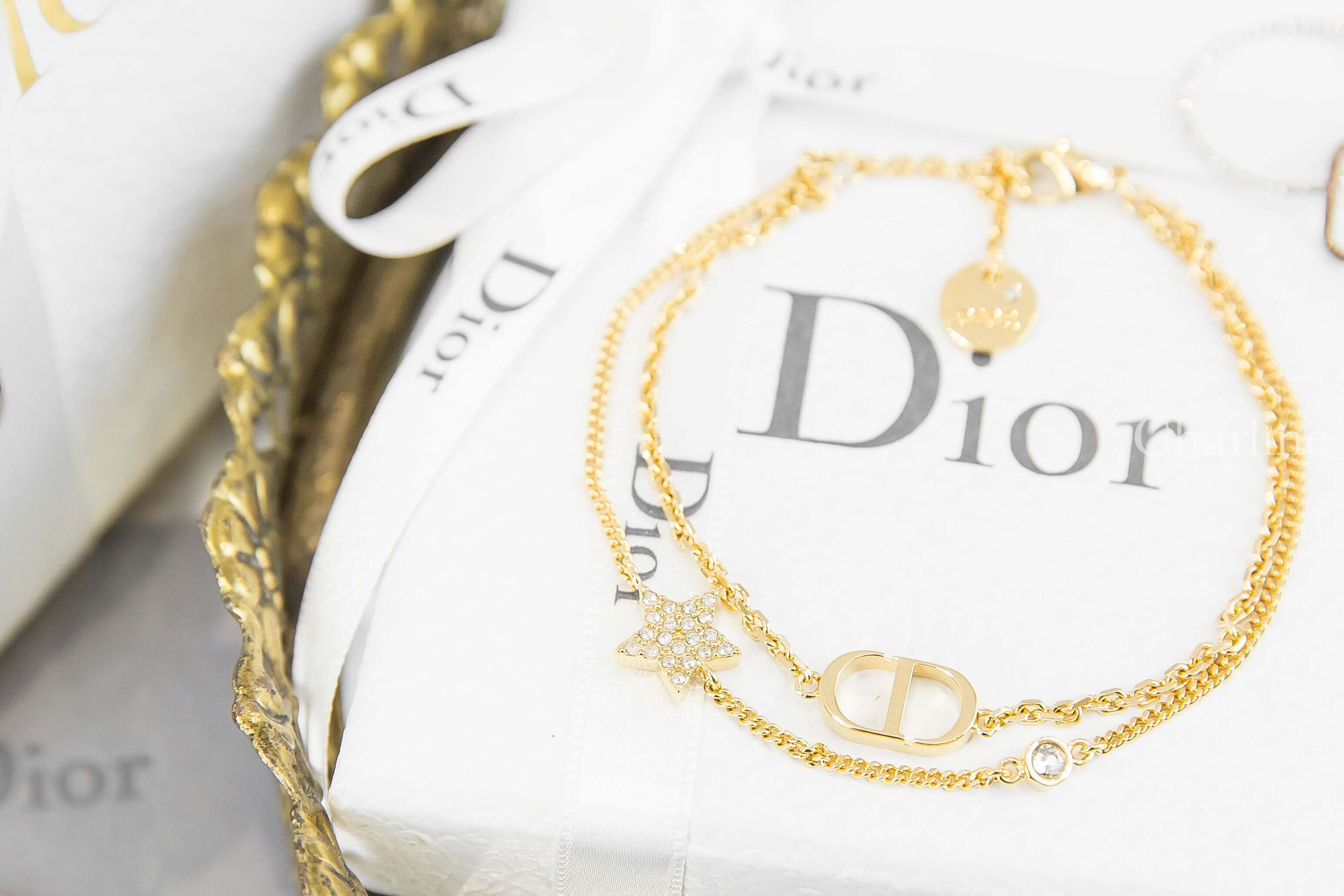 Dior Petit CD Double Bracelet 金色CD水鑽星星不對稱雙鏈條手鍊-Charline Boutique 精品代購