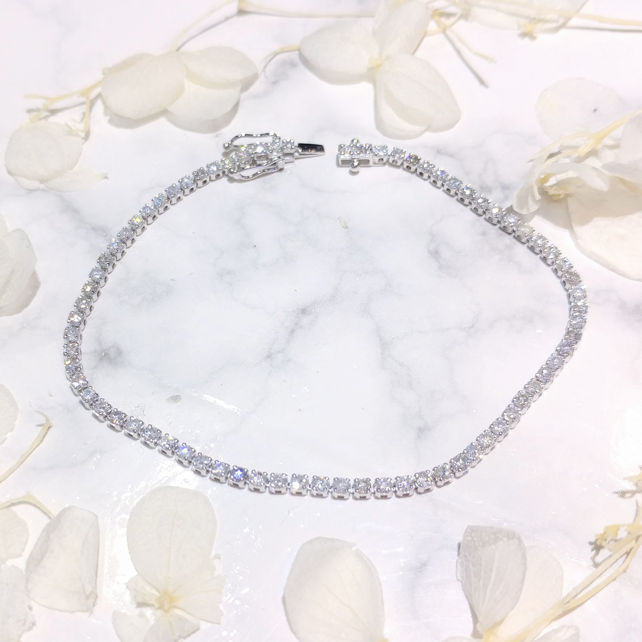 全新18K白金2卡10份鑽石手鍊