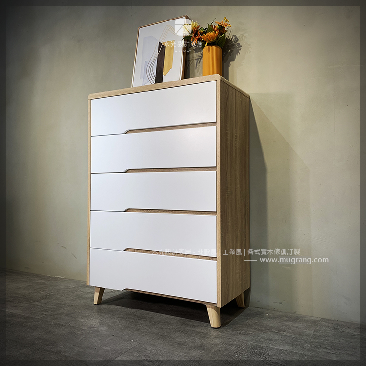 Panis-細緻木紋純白五斗櫃