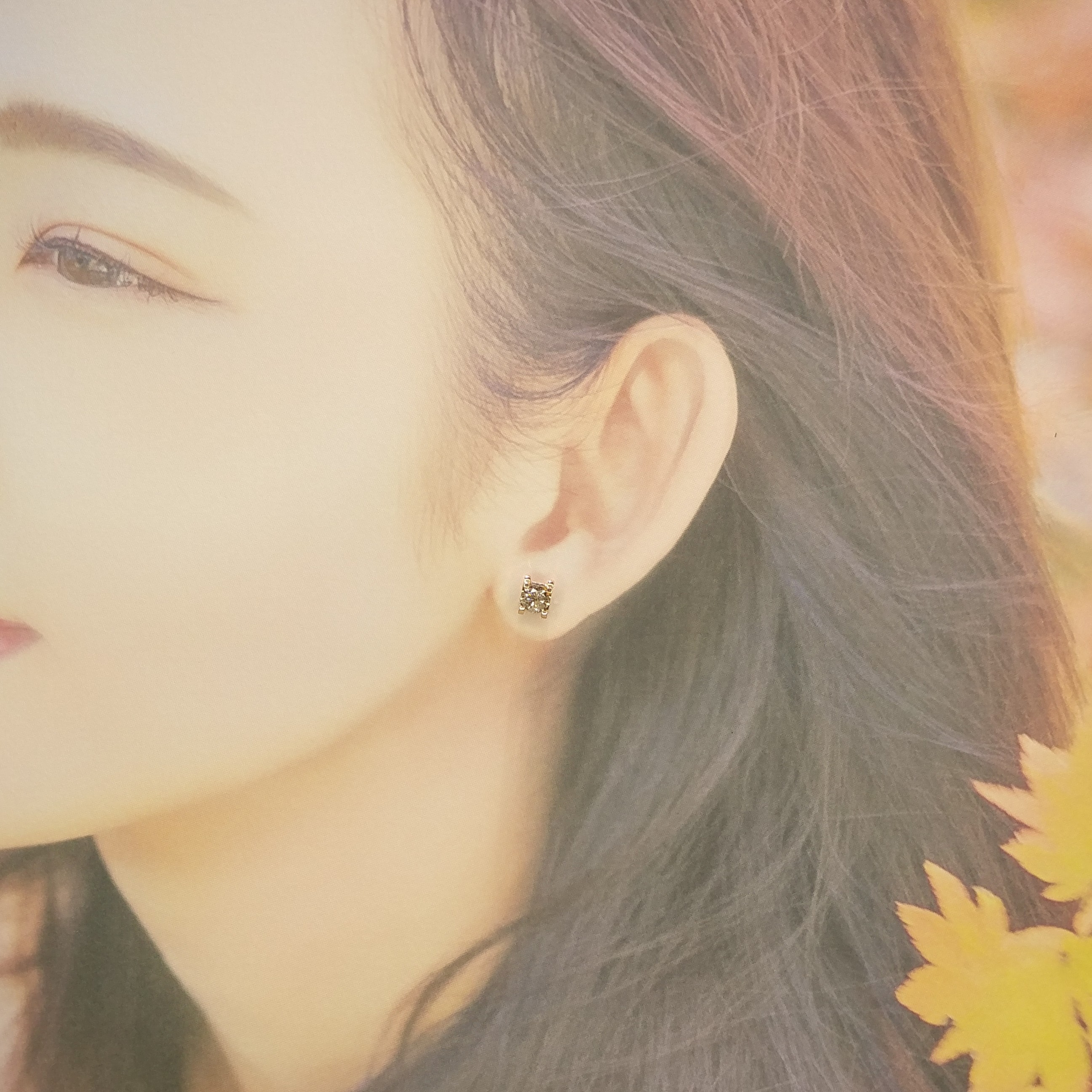 全新18K玫瑰金【主石98份鑽石】4爪耳環