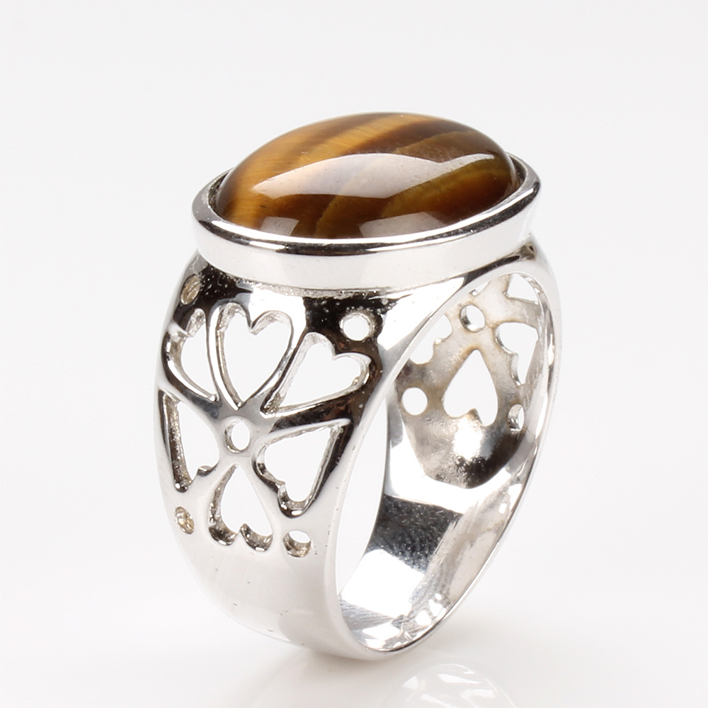 【雅紅珠寶】天然黃金虎眼石戒指-925銀飾-敬業樂群-R0250