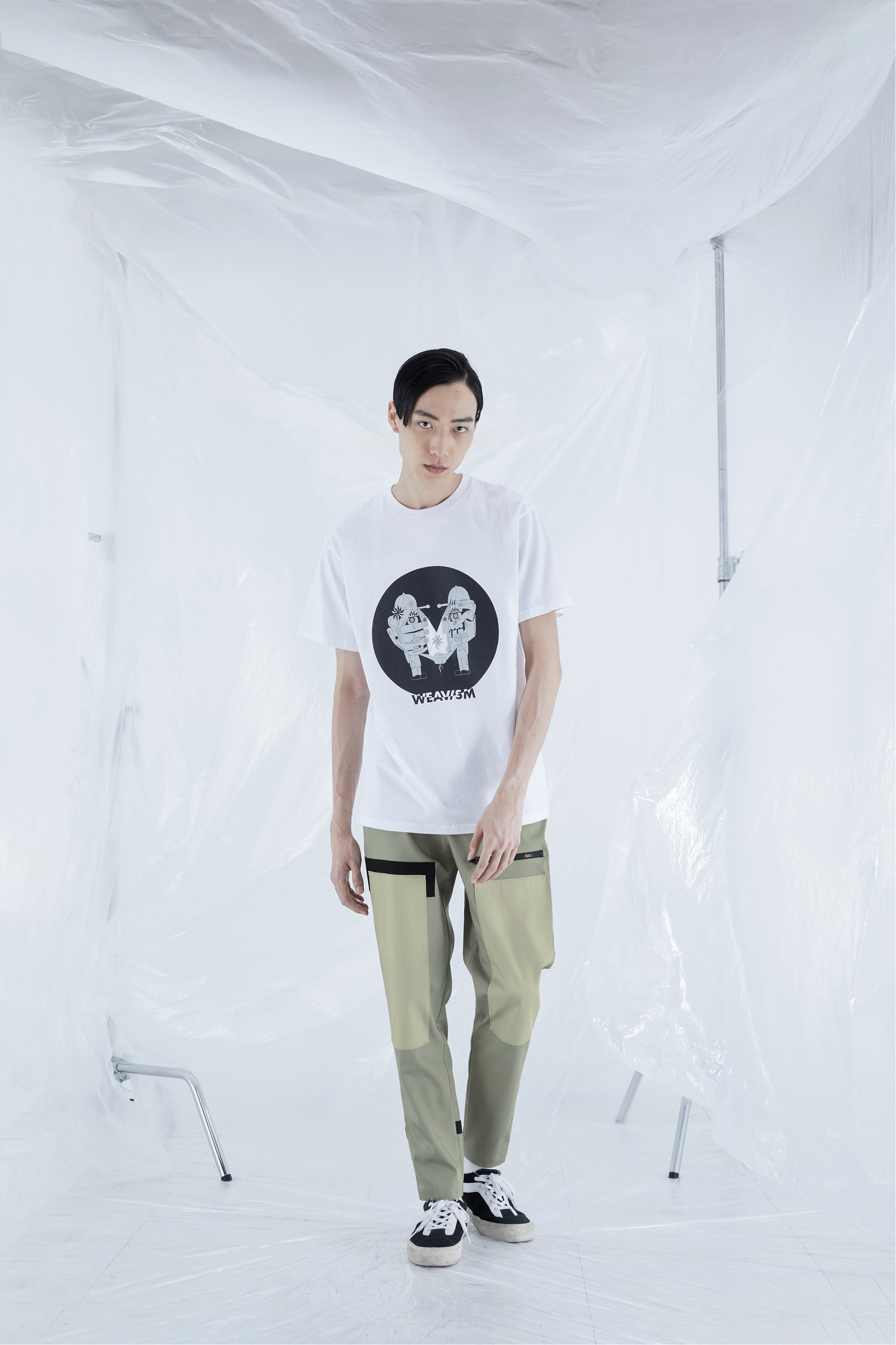 膝擋片工作褲 - 淺灰綠