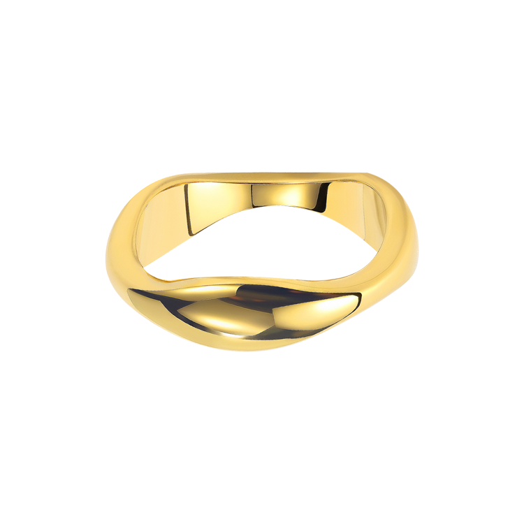 白鋼戒指，女士戒指 簡約律動曲線；溫婉清新的優雅氣質（1970金色）