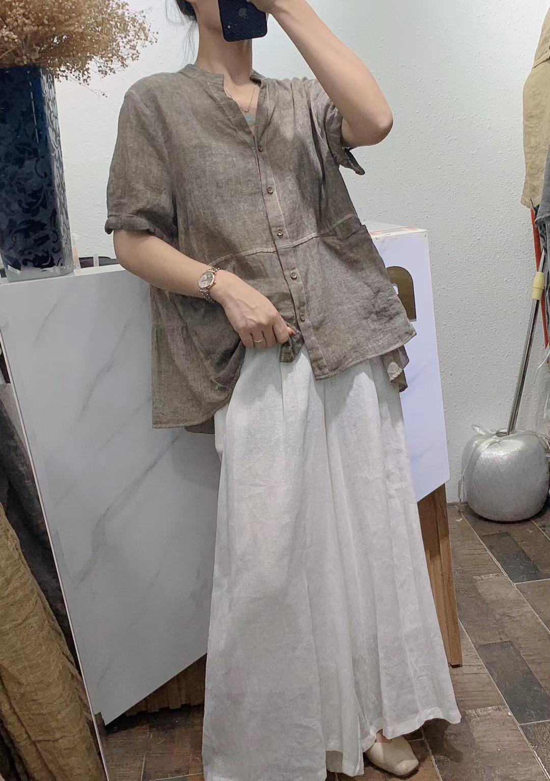 原創夏季新款純苧麻文藝寬鬆上衣