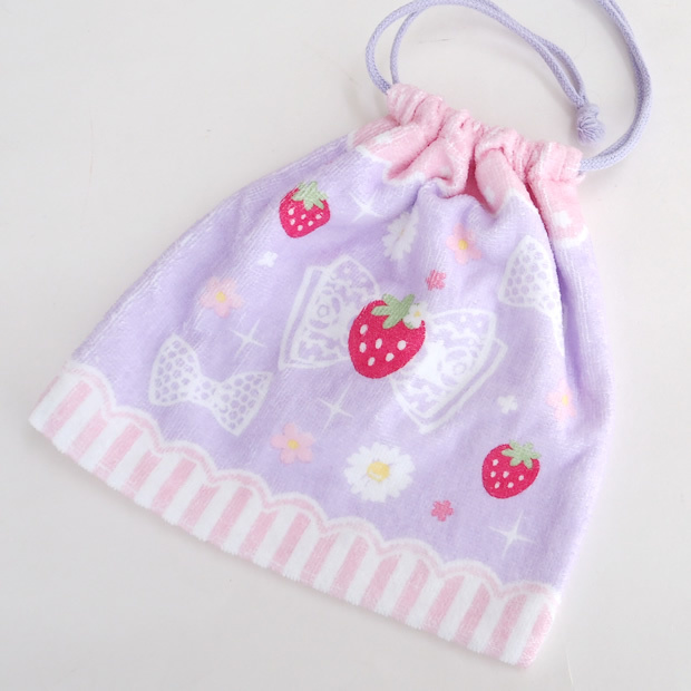 【日本Mother Garden】束口袋-草莓蝴蝶結 紫M