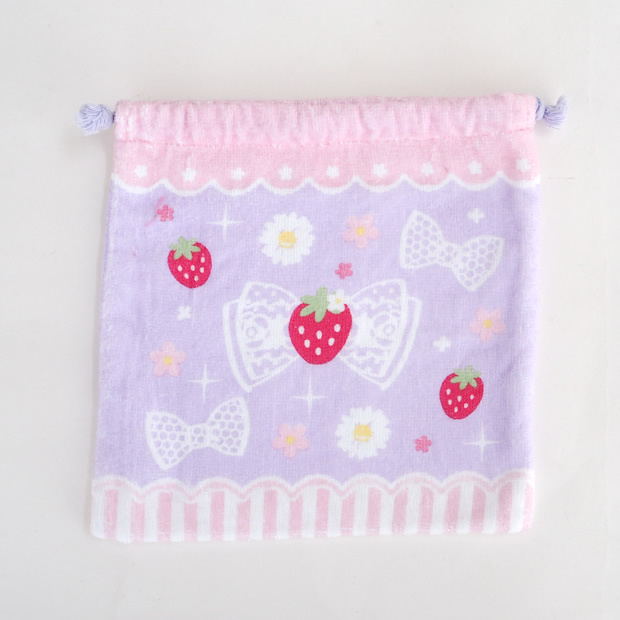 【日本Mother Garden】束口袋-草莓蝴蝶結 紫M