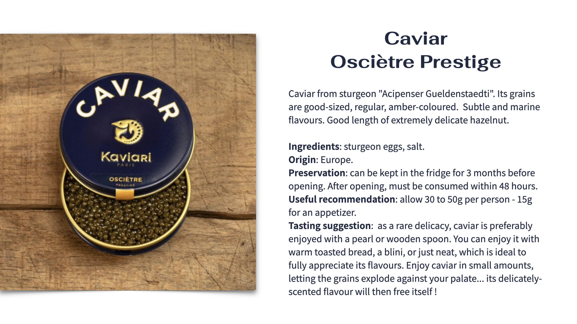 Caviar Osciètre 30g de la maison Gourmet House