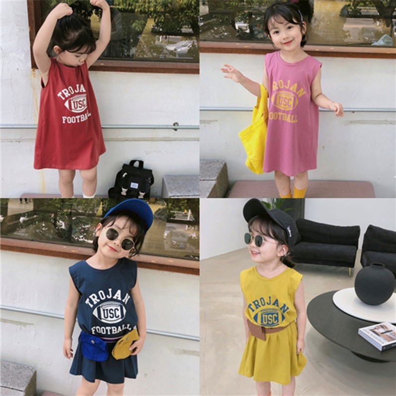 現貨 黃色 110cm 字母無袖背心連衣裙 4色