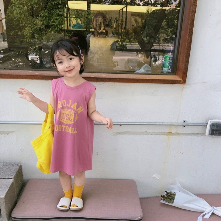 現貨 黃色 110cm 字母無袖背心連衣裙 4色