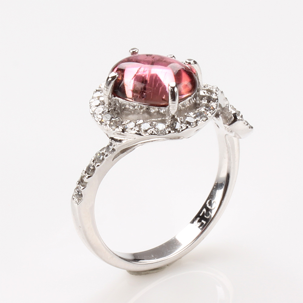 【雅紅珠寶】天然碧璽戒指-尾戒-925銀飾-一朵小花-R0252