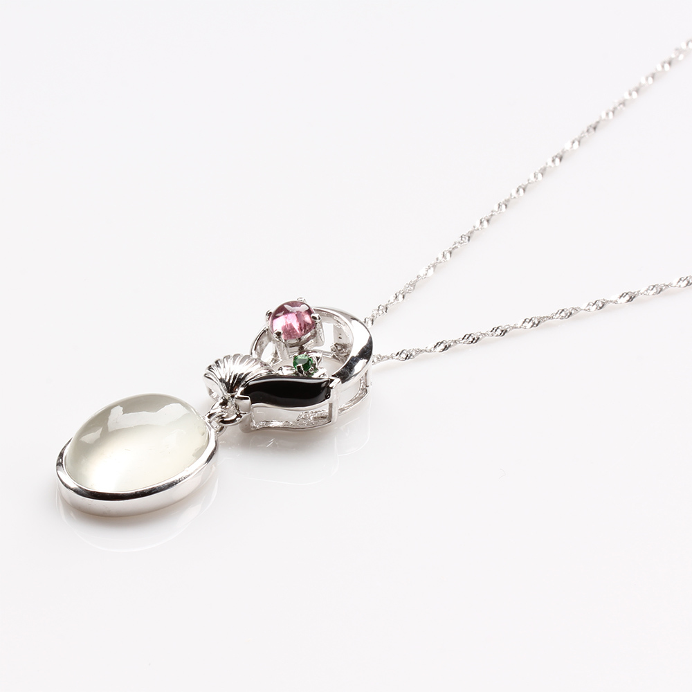 【雅紅珠寶】天然月光石項鍊-925銀飾-心肝寶貝-N0188