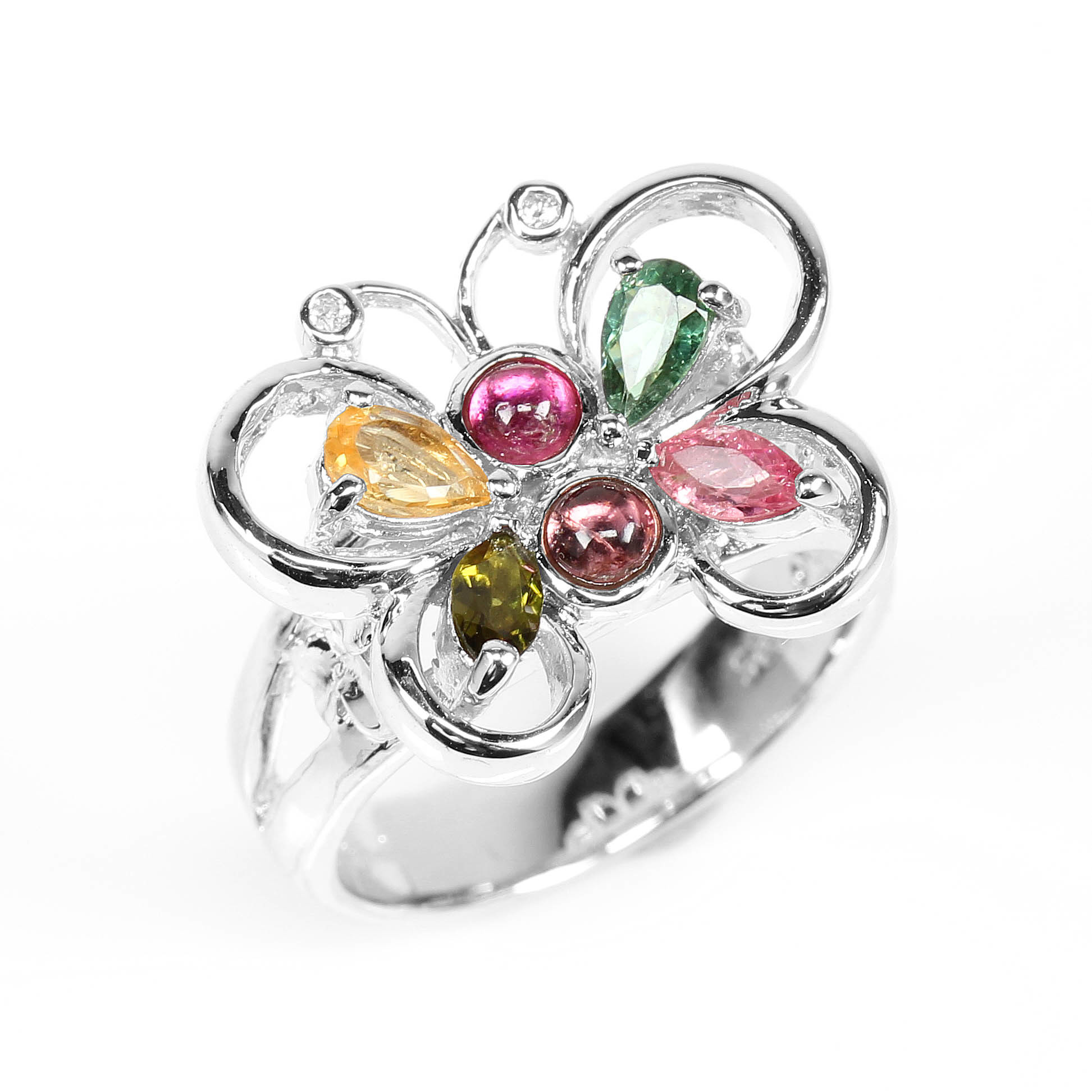 【雅紅珠寶】天然碧璽戒指-925銀飾-蝴蝶飛舞-R0356