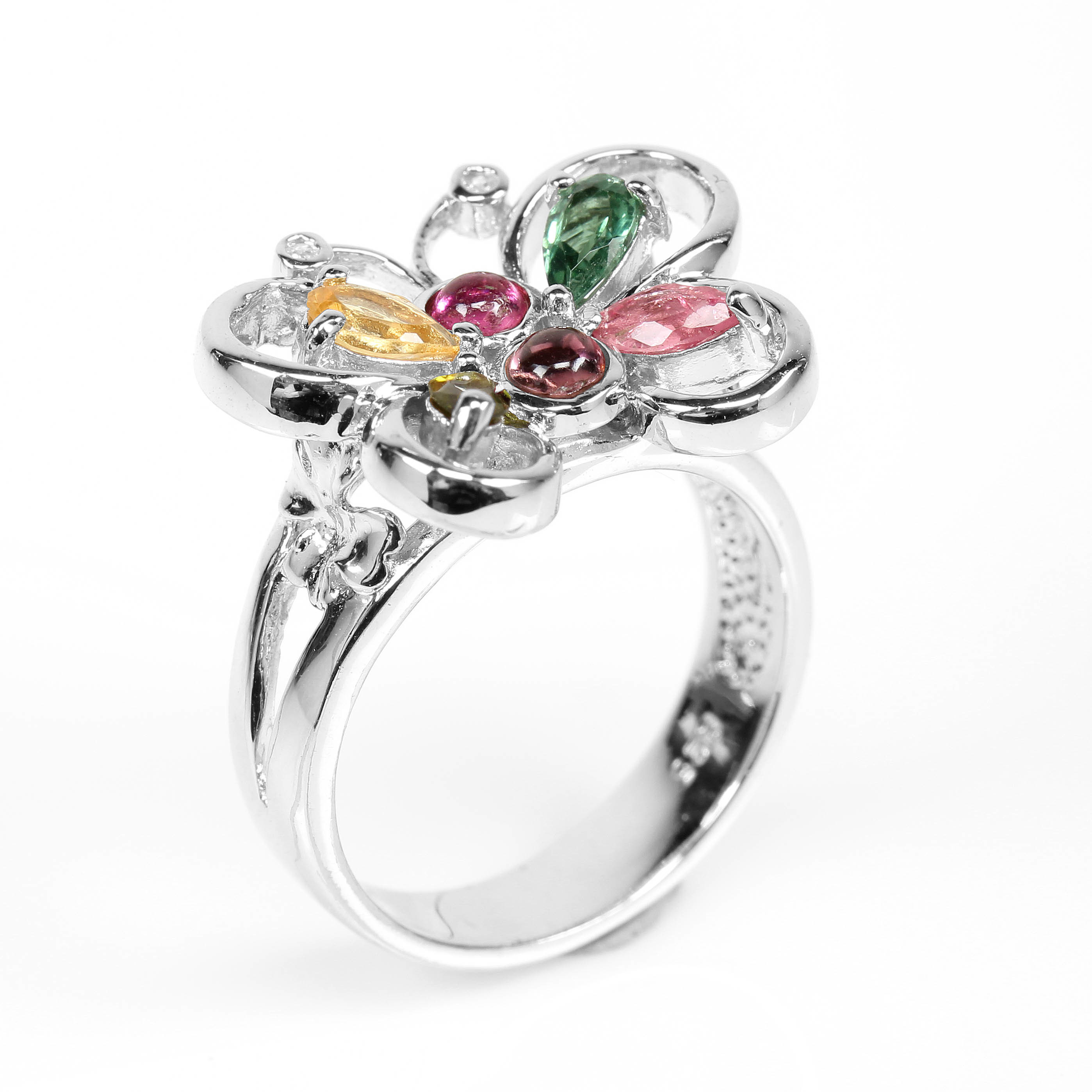 【雅紅珠寶】天然碧璽戒指-925銀飾-蝴蝶飛舞-R0356