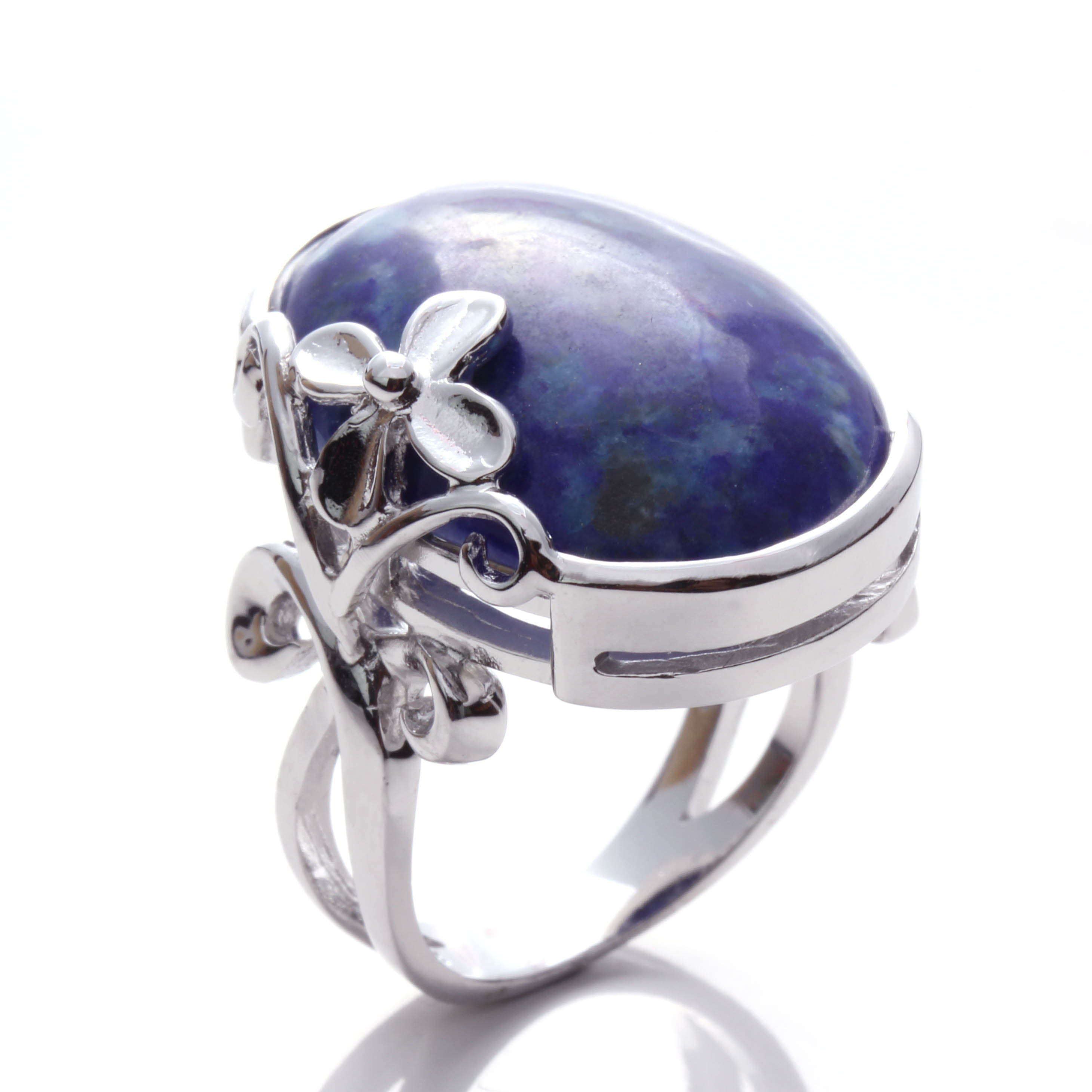 【雅紅珠寶】天然青金石戒指-925銀飾-花開富貴-R0258