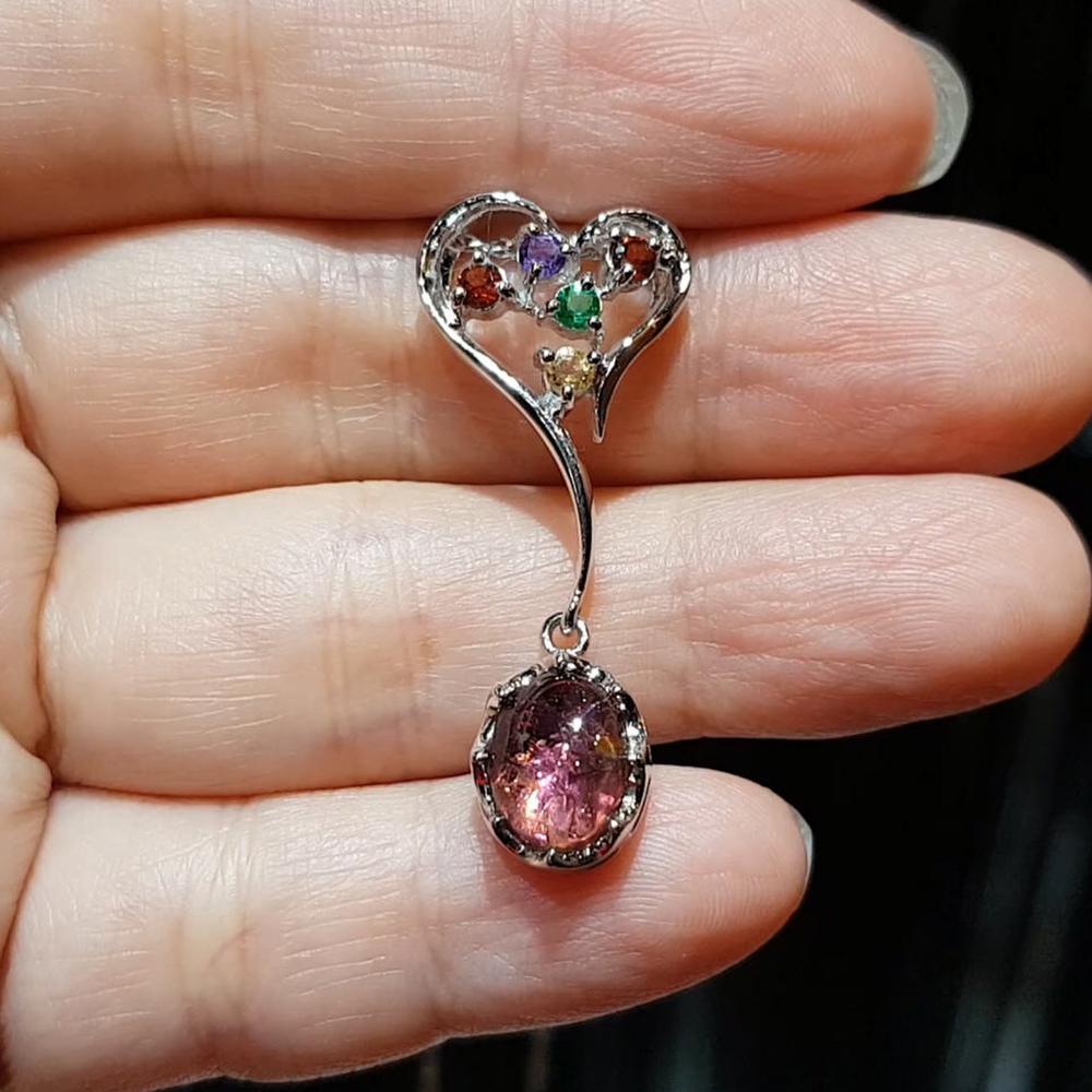 【雅紅珠寶】天然碧璽項鍊-925銀飾-清耳悅心-N0241