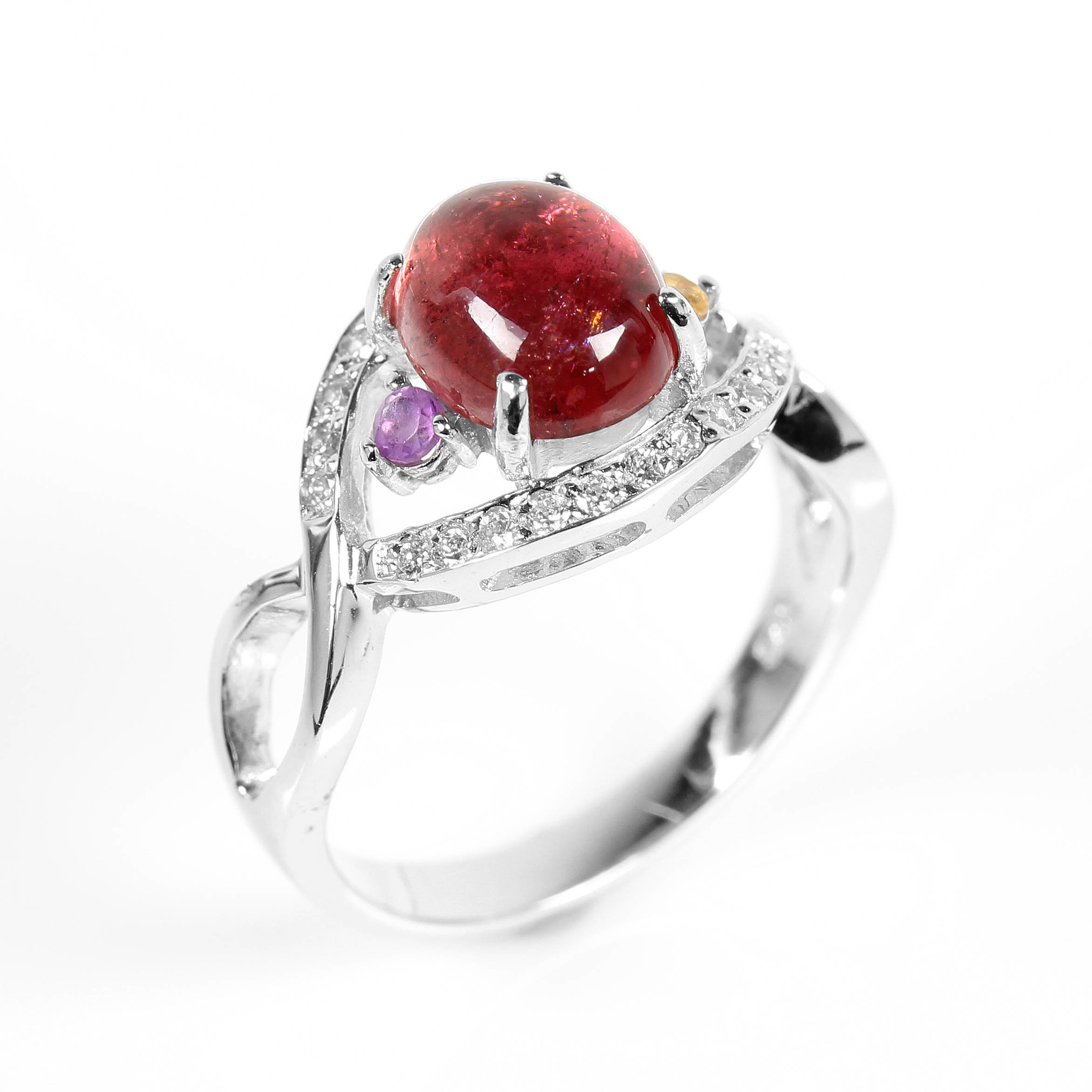 【雅紅珠寶】天然紅碧璽戒指-925銀飾-拈花微笑-R0367