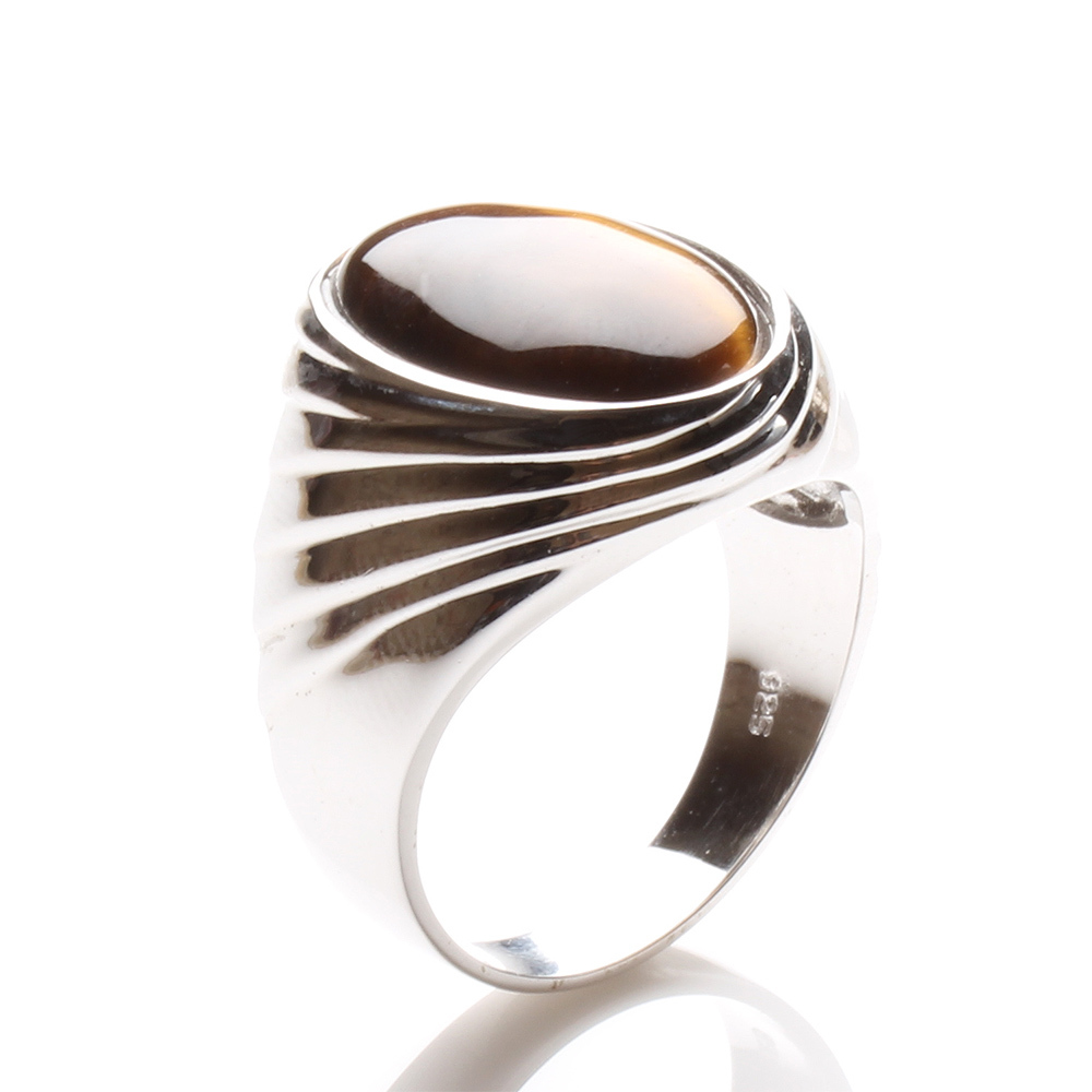 【雅紅珠寶】天然黃金虎眼石戒指-925銀飾-個中翹楚-戒台霧面處理-R0261-2