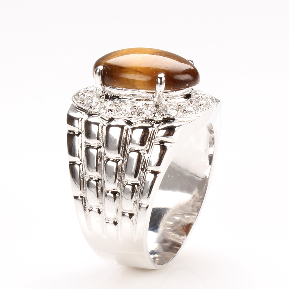 【雅紅珠寶】天然黃金虎眼石戒指-925銀飾-厚植根基-R0260