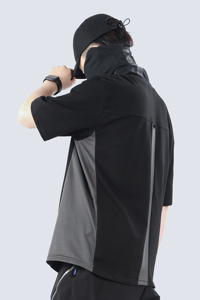 三網眼裁片拼接透氣機能短袖