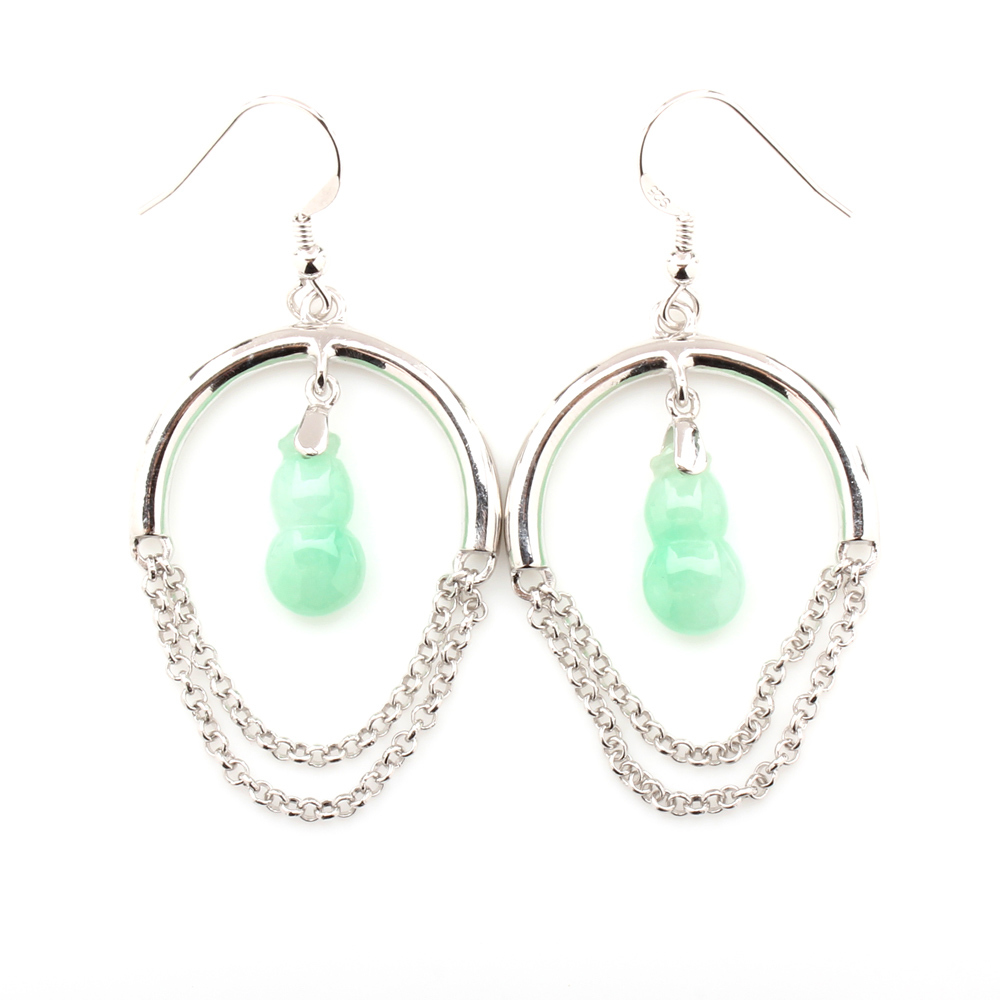 【雅紅珠寶】天然翡翠葫蘆耳環-925銀飾-平平安安-E0025