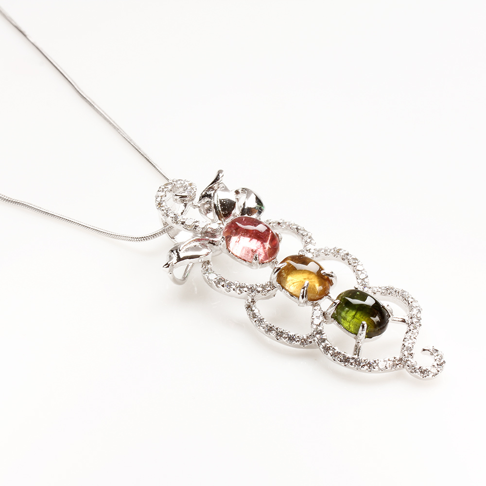 【雅紅珠寶】天然碧璽項鍊-925銀飾-春暖花開-N0223