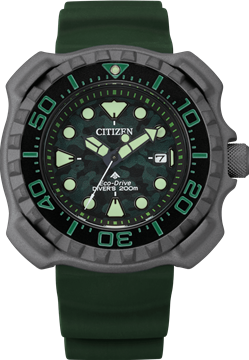 萬年鐘錶 - Citizen PROMASTER 星辰錶  Marine系列  超級鈦錶殼 Duratect MRK  限量綠迷彩光動能200M潛水男錶  BN0228-06W  錶徑46.5MM
