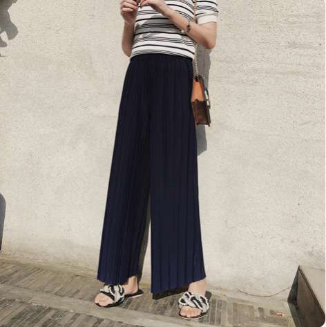 正韓 <現貨黑>  高腰百摺雪紡落地寬褲