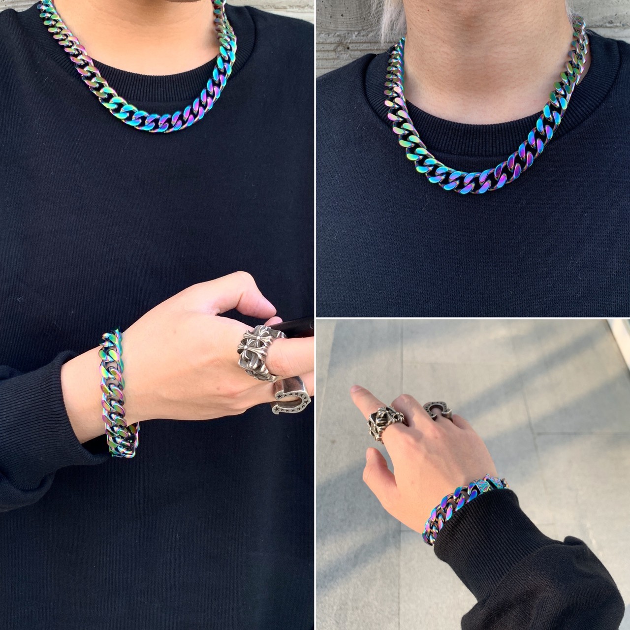 JP 訂製款 絢彩 鈦鋼 重磅 古巴鍊 項鍊 手鍊 鎖釦 彩鈦