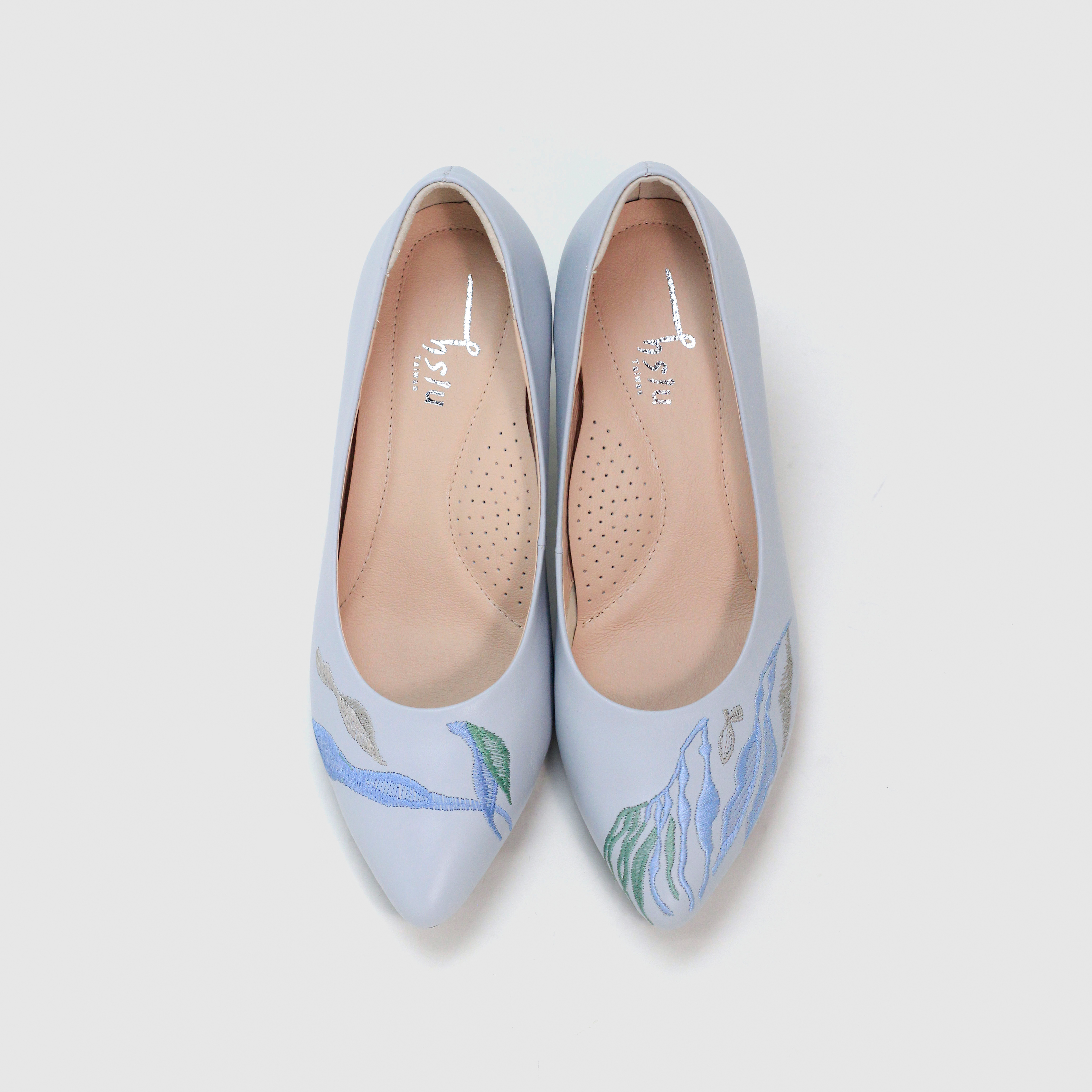 刺繡尖頭跟鞋｜珊瑚海 (冰山藍)