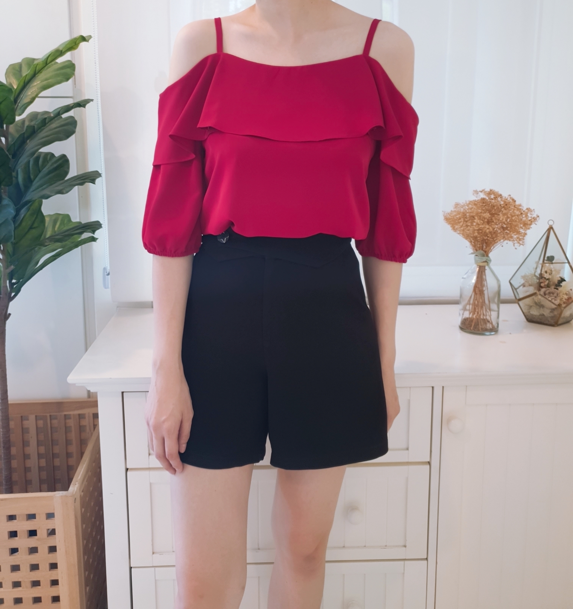 STRAP OFF SHOULDER CHIFFON BLOUSE