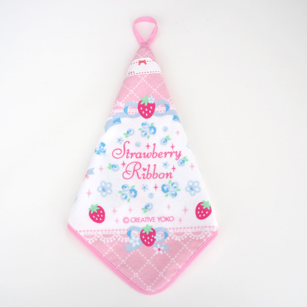 【日本Mother Garden】掛式擦手巾-草莓蝴蝶結 粉白