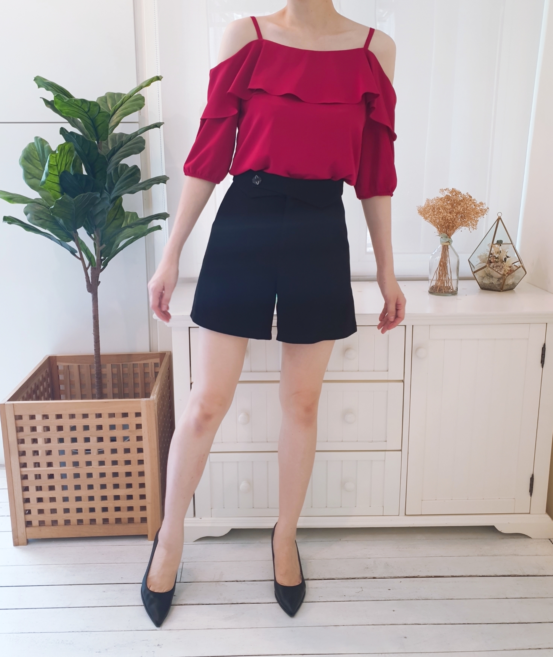 STRAP OFF SHOULDER CHIFFON BLOUSE