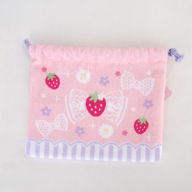 【日本Mother Garden】束口袋-草莓蝴蝶結 粉 S