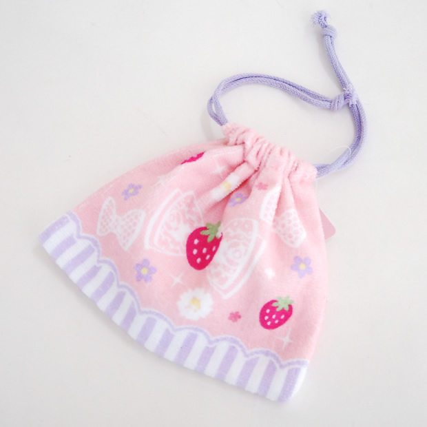 【日本Mother Garden】束口袋-草莓蝴蝶結 粉 S