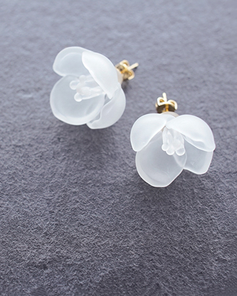 HARIO-LWF-手工玻璃耳環/霧面山茶花