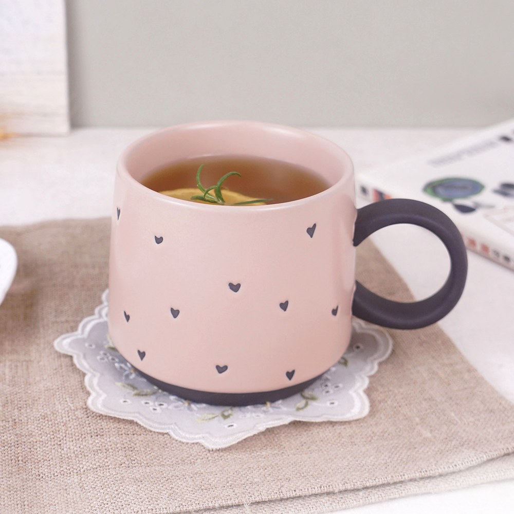 日式迷你愛心黑粗陶馬克杯 500ML