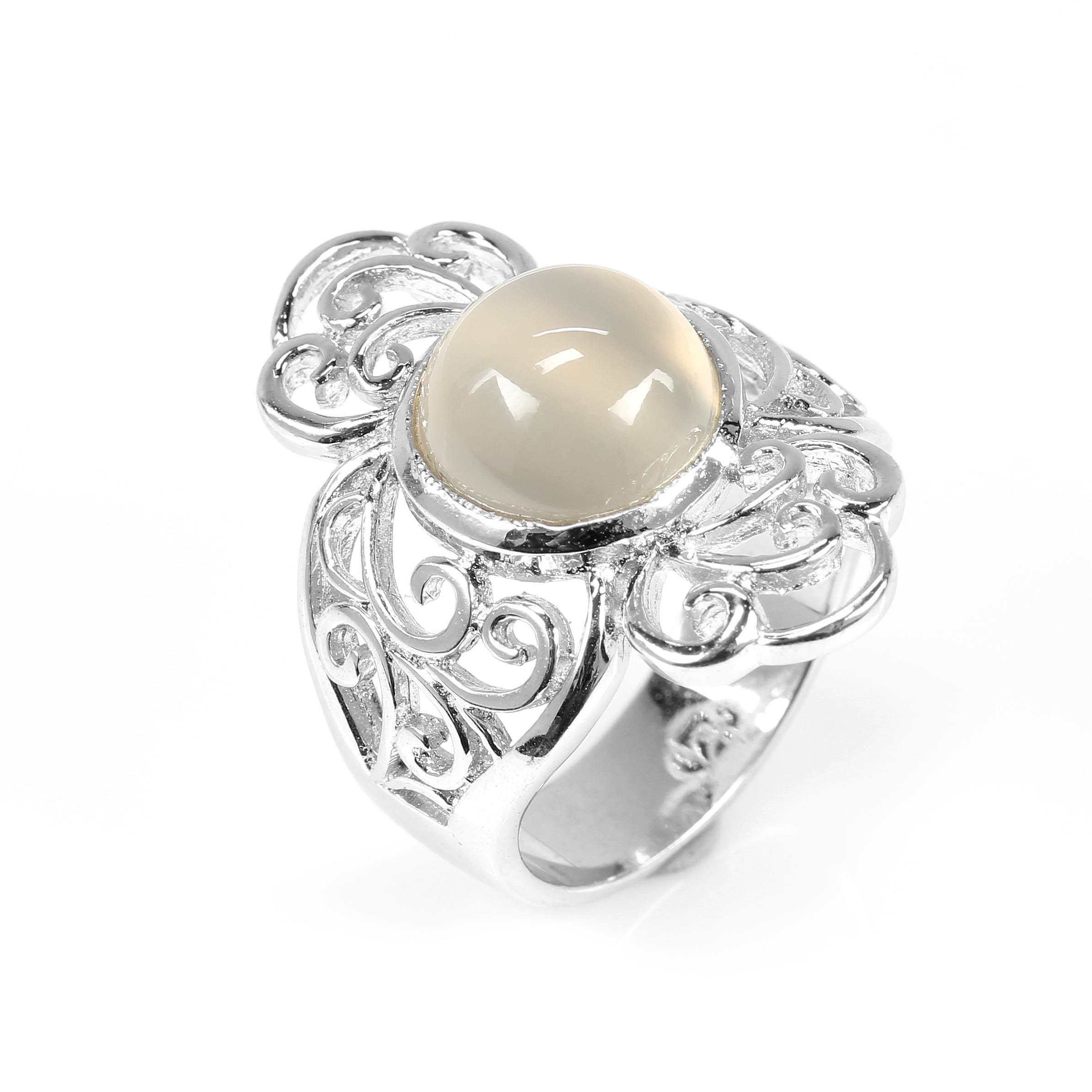 【雅紅珠寶】天然月光石戒指-925銀飾-陽春白雪-R0347