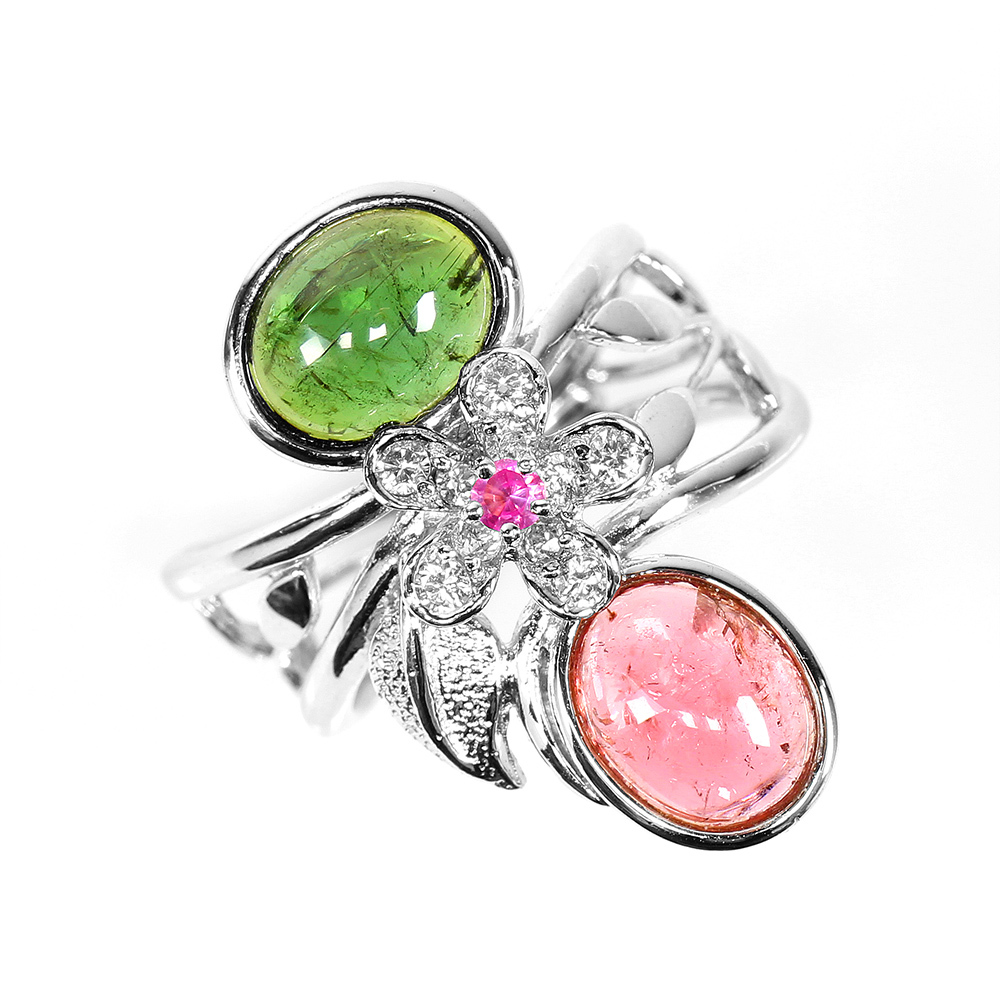 【雅紅珠寶】天然碧璽戒指-925銀飾-紅情綠意-R0369