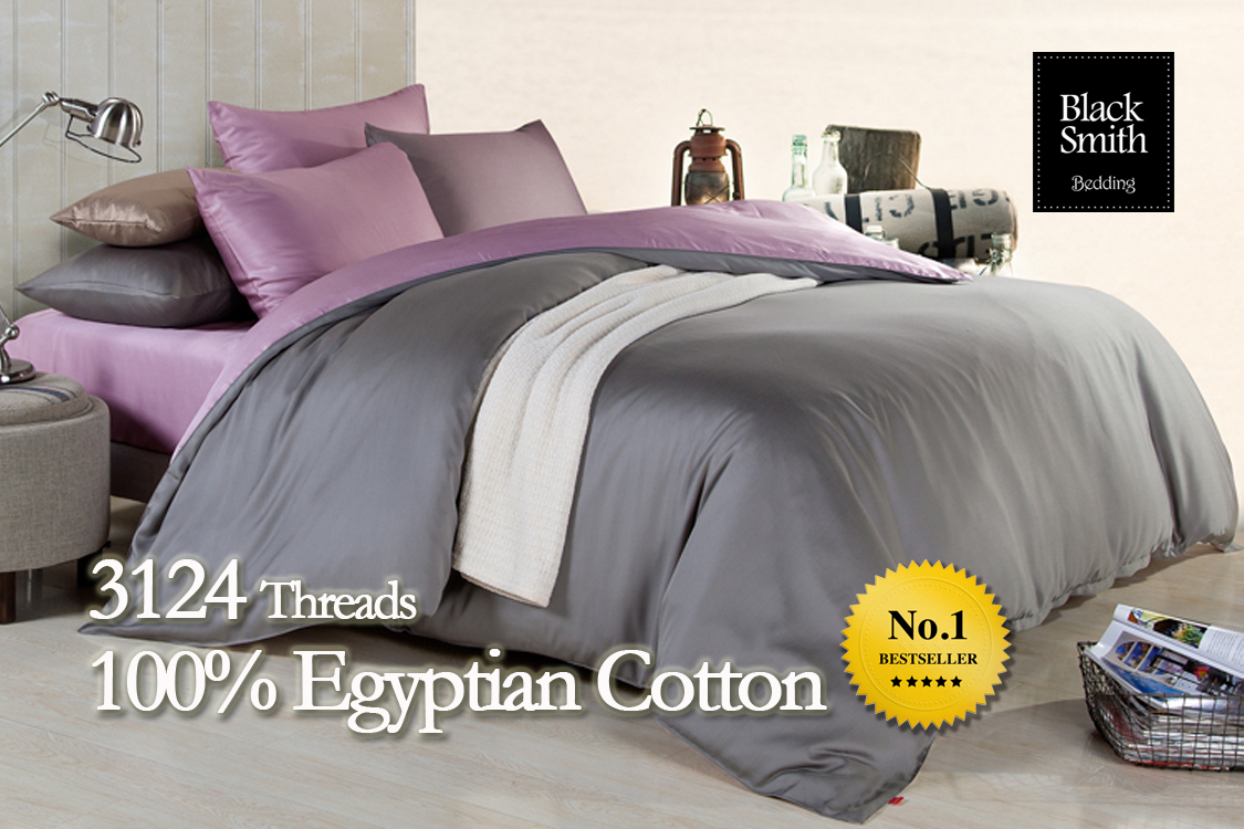 Black Smith - 紫/灰色3124 針埃及棉雙面床品套裝(單人/雙人/加大/特大)