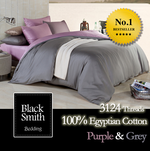 Black Smith - 紫/灰色3124 針埃及棉雙面床品套裝(單人/雙人/加大/特大)