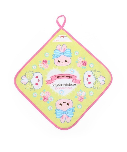 日本Usamomo萌兔桃桃-掛式擦手巾-花漾 黃