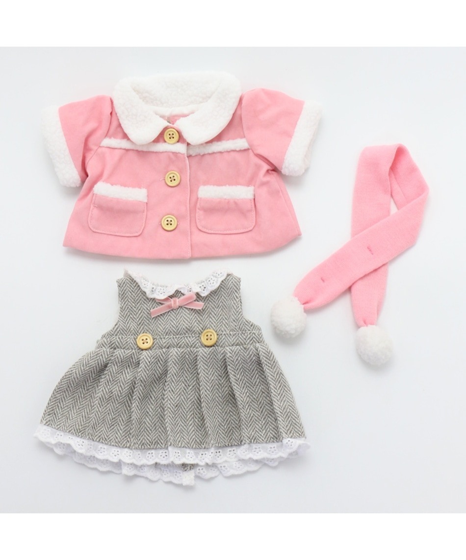 日本Usamomo萌兔桃桃-更衣配件-外出大衣+圍巾組 粉 43cm專用