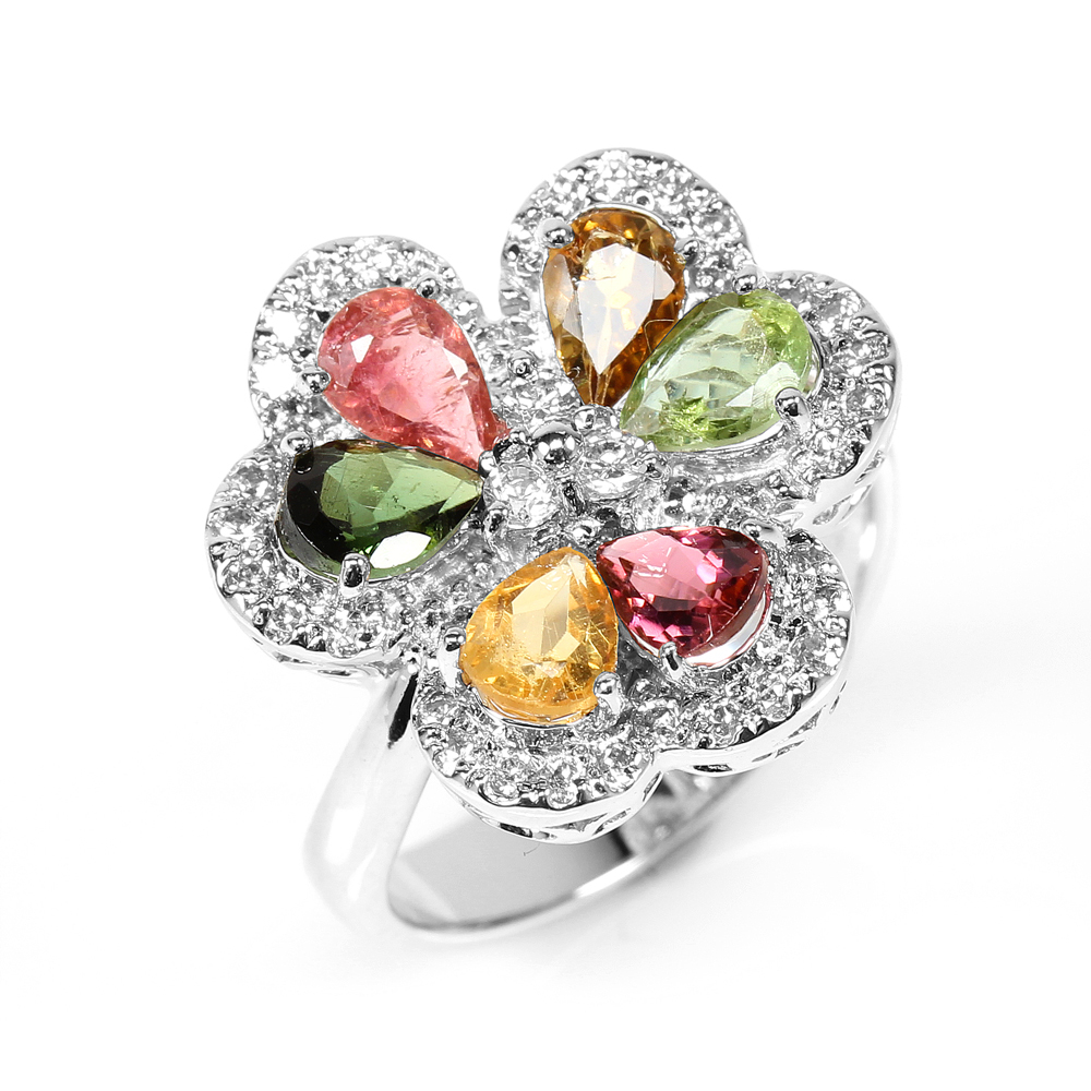 【雅紅珠寶】天然碧璽戒指-925銀飾-山情水意-六彩-R0346