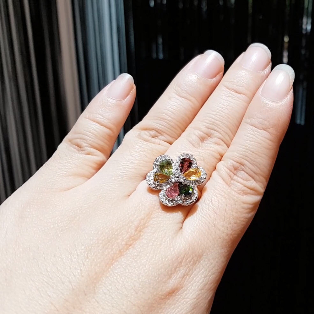 【雅紅珠寶】天然碧璽戒指-925銀飾-山情水意-六彩-R0346