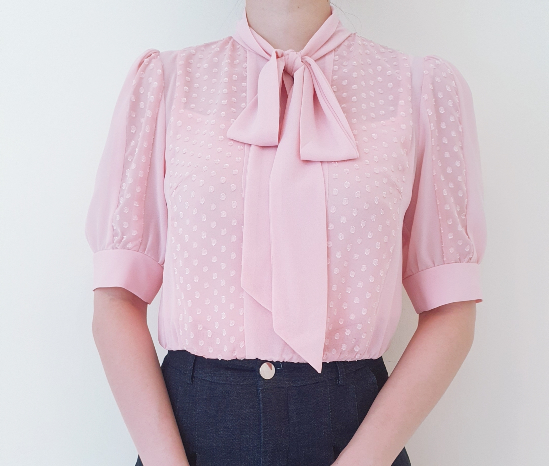 TIE NECK CHIFFON SHEER BLOUSE (INCLUDE INNER)