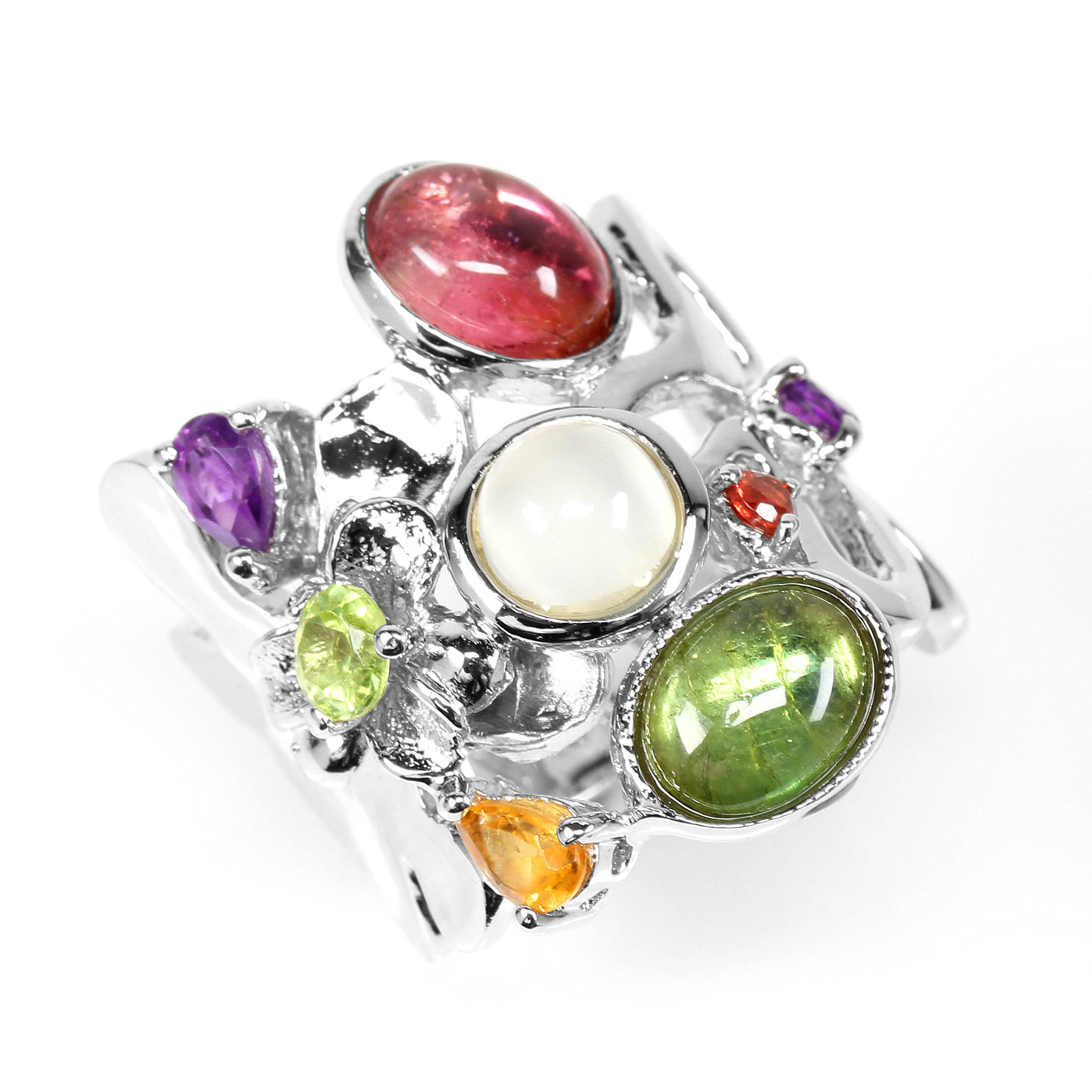 【雅紅珠寶】天然碧璽戒指-925銀飾-暮雲春樹-R0372