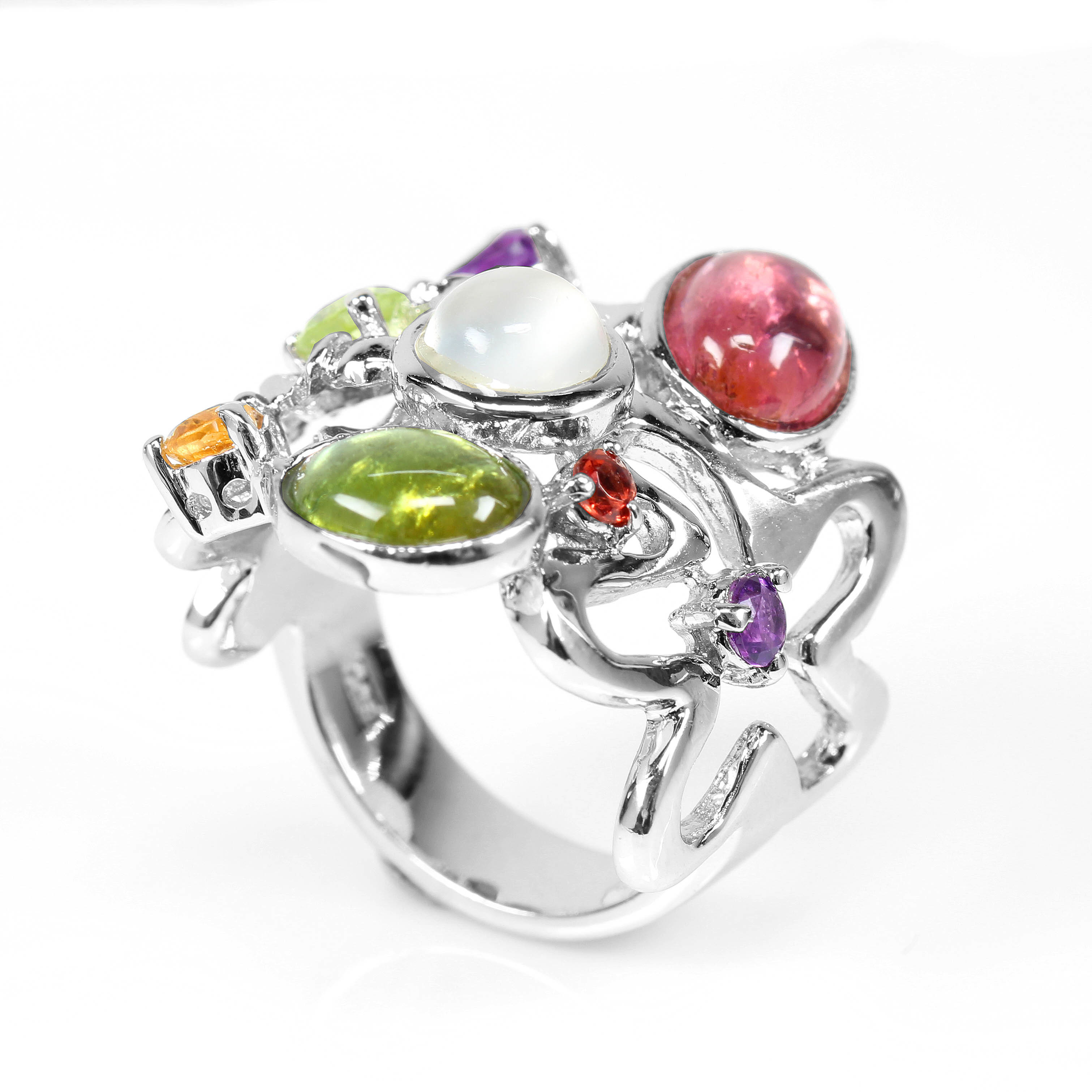 【雅紅珠寶】天然碧璽戒指-925銀飾-暮雲春樹-R0372