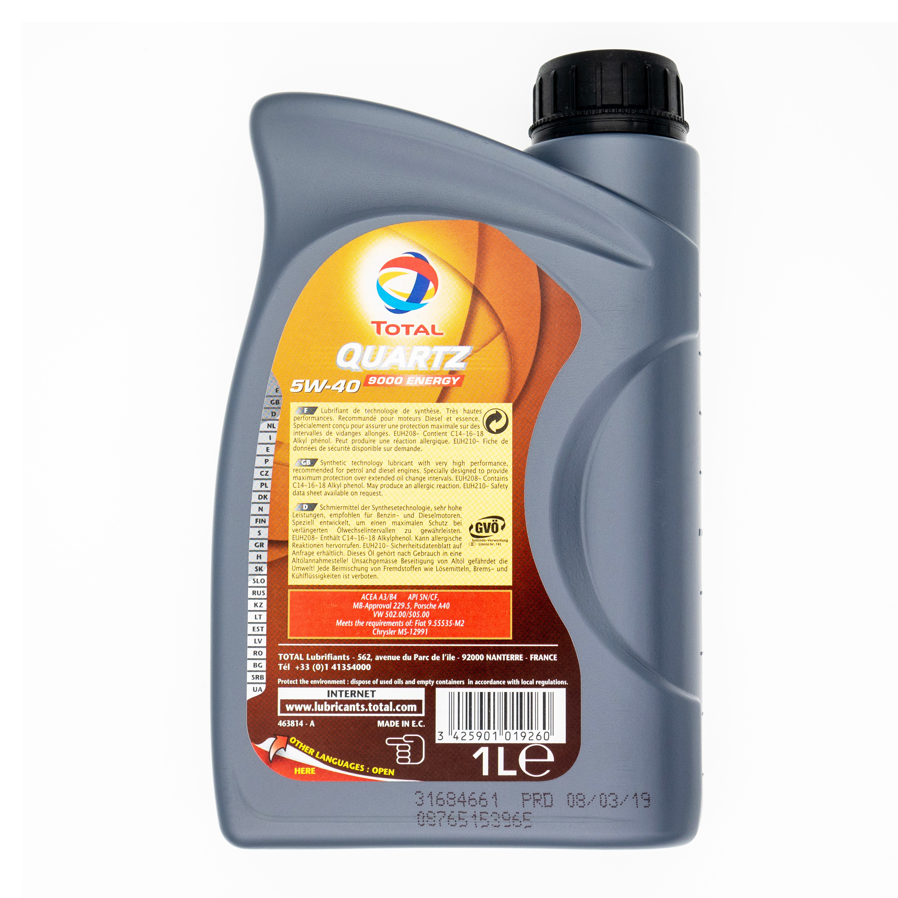 Total Quartz 9000 Energy 5W-40 頂級合成機油 1升裝