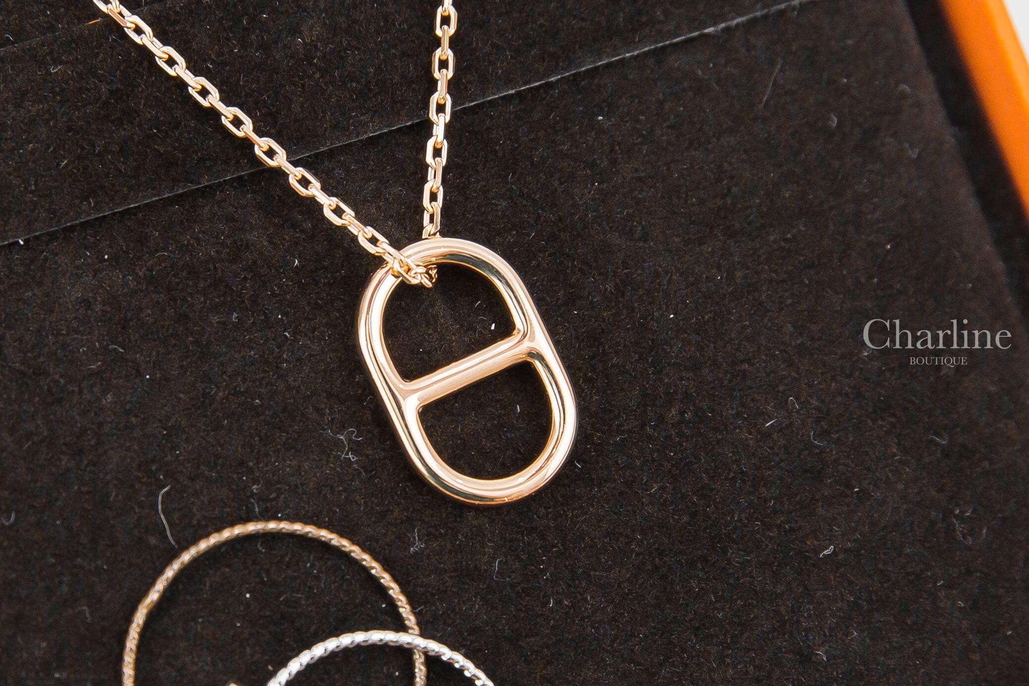 Hermès O'Maillon Pendant 大象灰小牛皮玫瑰金色θ項鍊