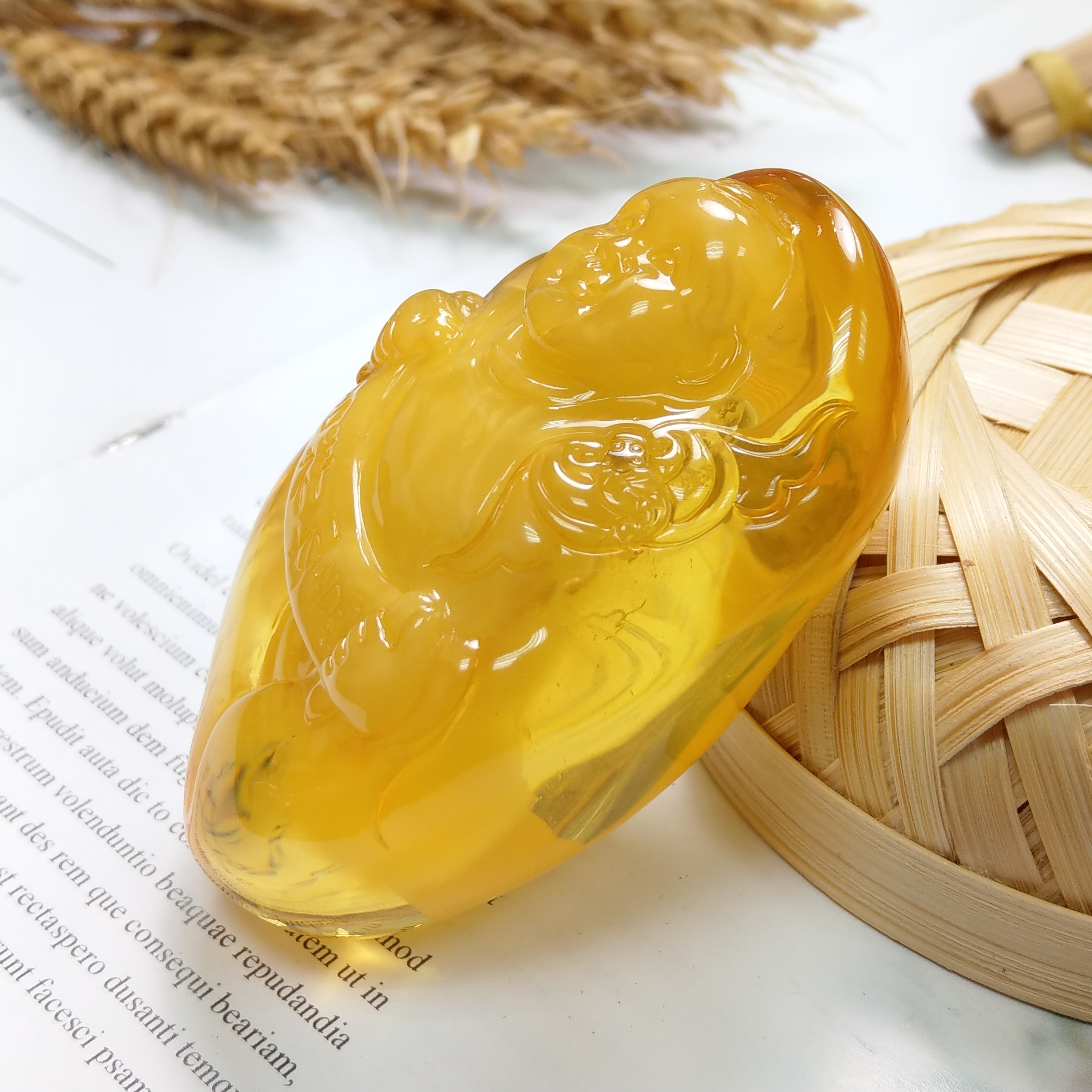 收藏款3A天然波羅的海氧化珍珠蜜蠟立體如意彌勒擺件